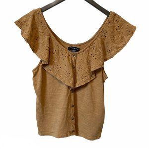 American Eagle button-up crop top with ruffle XS